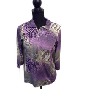 Sport Haley Small Purple silver White Partial Zip Polo Golf Long Sleeve